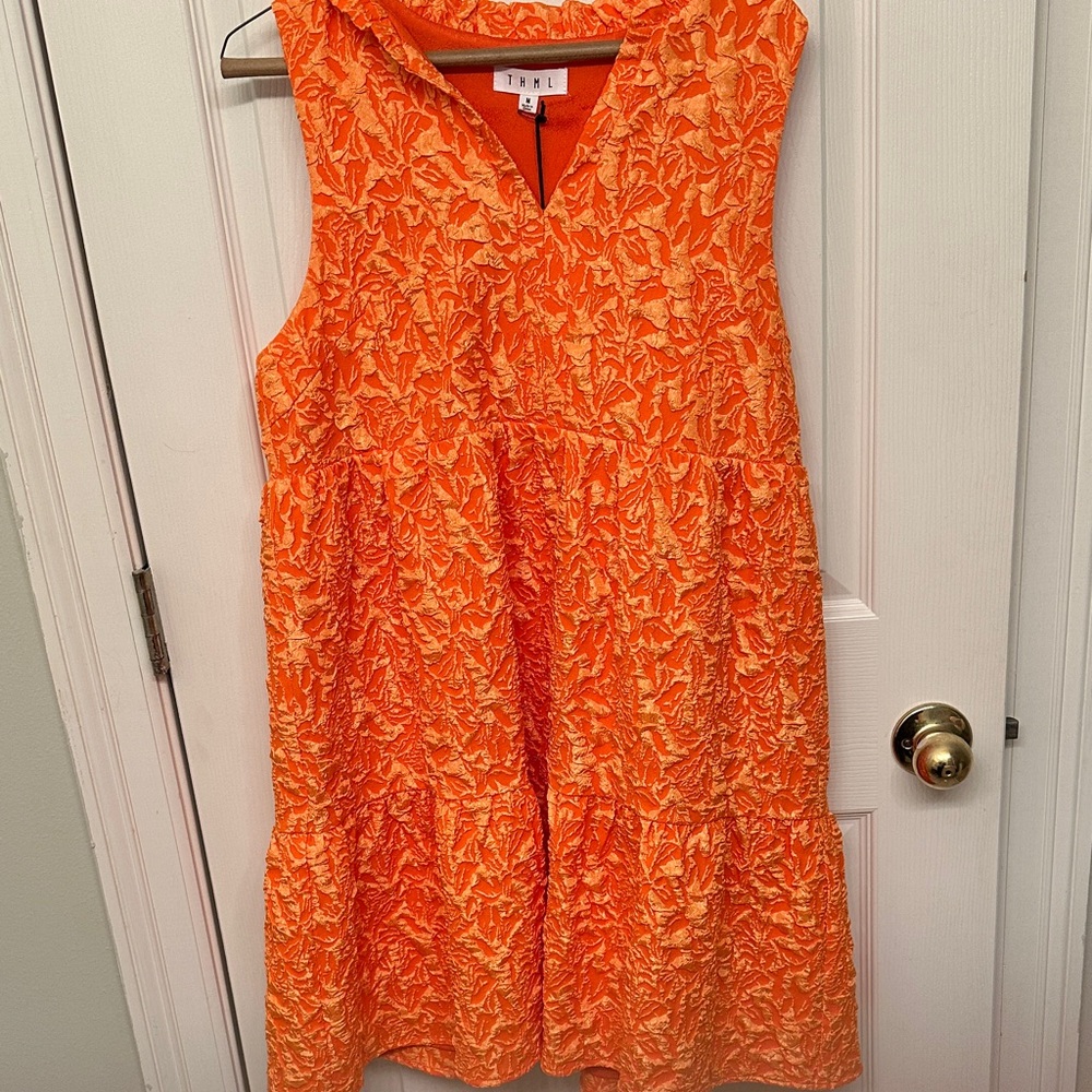 THML Orange Textured Midi Dress
